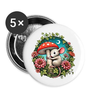 Souris - Lot de 5 petits badges (25 mm) - blanc - Devant