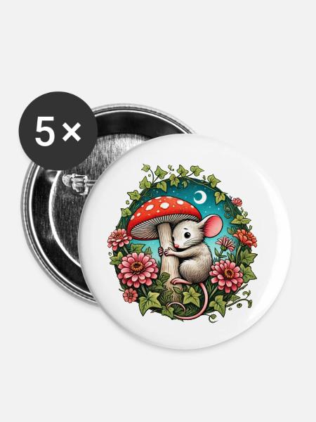 Maus - Buttons klein 25 mm (5er Pack) - Weiß