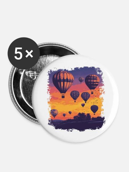Heißluftballons am Himmel - Buttons klein 25 mm (5er Pack) - Weiß