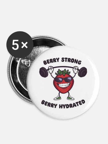berry strong Erdbeere Comicfigur - Buttons klein 25 mm (5er Pack) - Weiß