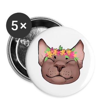 Chat estival - Lot de 5 petits badges (25 mm) - blanc - Devant