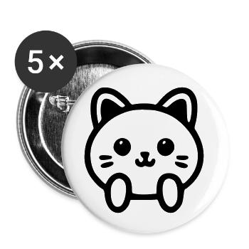 Niedlicher Katzenkopf - Buttons klein 25 mm (5er Pack) - Weiß - Vorne