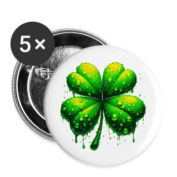Trèfle à quatre feuilles - Lot de 5 petits badges (25 mm) - blanc - Devant