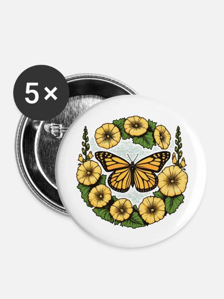 Monarchfalter - Buttons klein 25 mm (5er Pack) - Weiß
