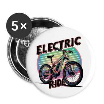 Illustration de vélo électrique rétro - Lot de 5 petits badges (25 mm) - blanc - Devant