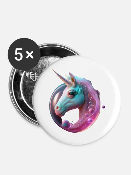 Einhorn - Buttons klein 25 mm (5er Pack) - Weiß