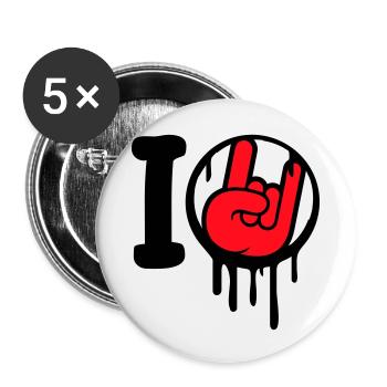 I Love Heavy Metal Hard Rock Musik Handgeste Herz - Buttons klein 25 mm (5er Pack) - Weiß - Vorne