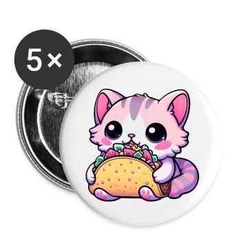 Taco Cat Delight - kawaii, tacos, chats, mignon - Lot de 5 petits badges (25 mm) - blanc - Devant
