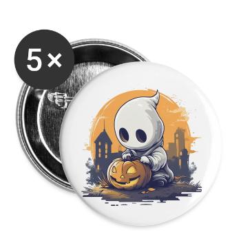Süßes Gespenst mit Halloween-Kürbis - Buttons klein 25 mm (5er Pack) - Weiß - Vorne