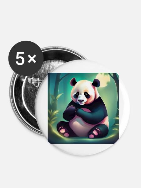 Pandabär - Buttons klein 25 mm (5er Pack) - Weiß