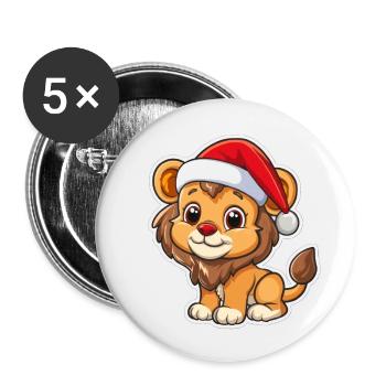 Süßer Löwe mit Weihnachtsmütze - Buttons klein 25 mm (5er Pack) - Weiß - Vorne