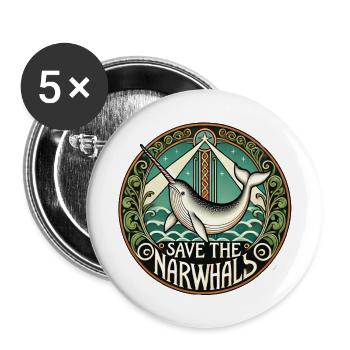 Sauvons les narvals - Lot de 5 petits badges (25 mm) - blanc - Devant