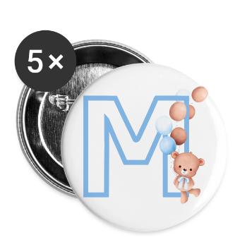Letter M Blue Bear - Buttons small 1''/25 mm (5-pack) - white - Front