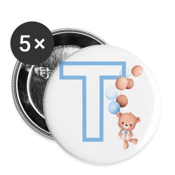 Blue Letter T Bear - Buttons small 1''/25 mm (5-pack) - white - Front