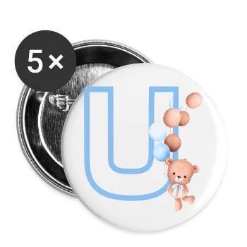 Blue Letter u Bear - Buttons small 1''/25 mm (5-pack) - white - Front
