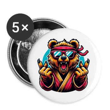 Cooler Karate Bär Mit Sonnenbrille Und Stirnband - Buttons klein 25 mm (5er Pack) - Weiß - Vorne