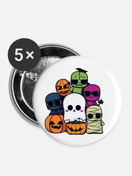 Halloween Party Cool - Buttons klein 25 mm (5er Pack) - Weiß