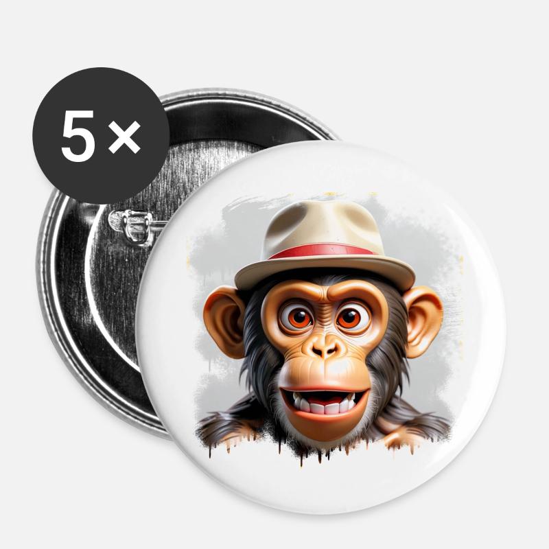 Singe X - Lot de 5 petits badges (25 mm) - blanc