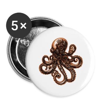 Steampunk Oktopus Tintenfisch Vintage - Buttons klein 25 mm (5er Pack) - Weiß - Vorne