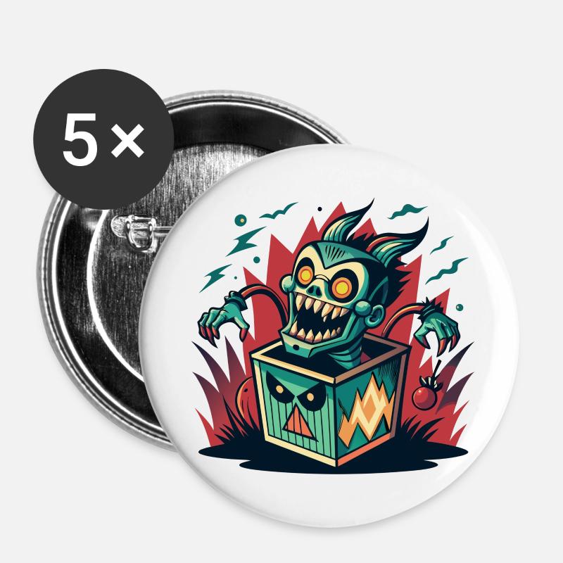 Monster Jack-in-the-Box - Retro Horror Fun - Buttons small 1''/25 mm (5-pack) - white