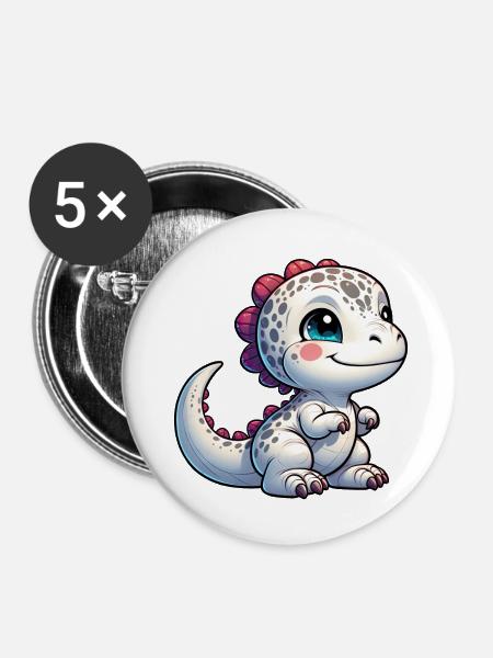 Kleiner Dinosaurier - Buttons klein 25 mm (5er Pack) - Weiß