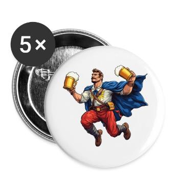 Bier Superheld Trachten Bedienung Volksfest Motiv - Buttons klein 25 mm (5er Pack) - Weiß - Vorne