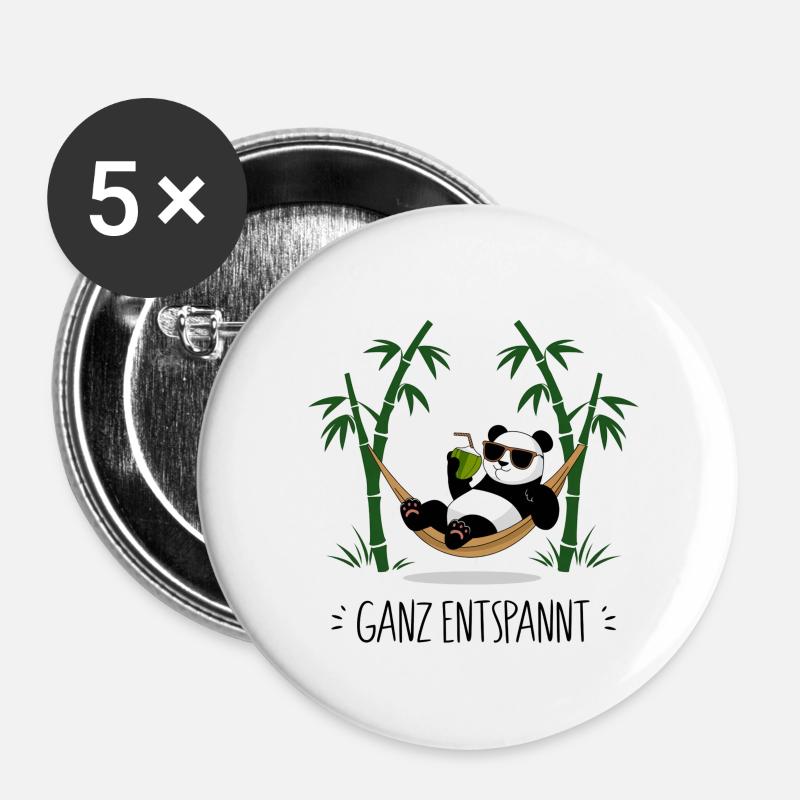 Complètement détendu - Panda - Lot de 5 petits badges (25 mm) - blanc