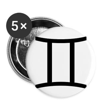 Signe du zodiaque Gémeaux, design exclusif de t-shirt - Lot de 5 petits badges (25 mm) - blanc - Devant