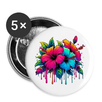 Hibiskusblüten - Buttons klein 25 mm (5er Pack) - Weiß - Vorne