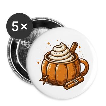 süßes Kürbis-Tassen Motiv mit Pumpkin Spice Latte - Buttons klein 25 mm (5er Pack) - Weiß - Vorne