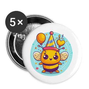 Abeille Anniversaire Bébé - Lot de 5 petits badges (25 mm) - blanc - Devant