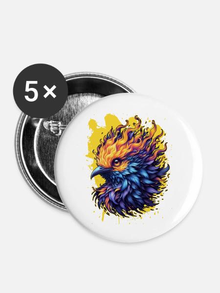 Feurige Phönix-Vogelkunst - Buttons klein 25 mm (5er Pack) - Weiß