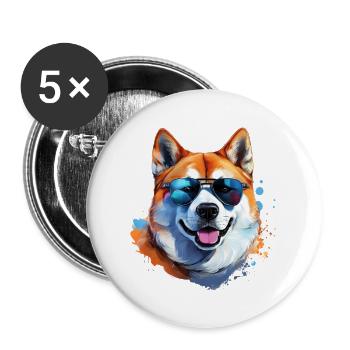 Akita Inu with sunglasses - Buttons small 1''/25 mm (5-pack) - white - Front