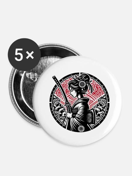 Samurai-Mädchen - Buttons klein 25 mm (5er Pack) - Weiß