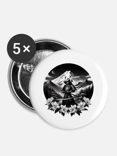 Fuji Samurai Krieger - Buttons klein 25 mm (5er Pack) - Weiß