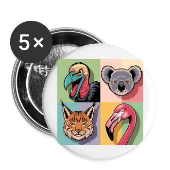Pop-Art bunt Geier Koala Luchs Flamimgo - Buttons klein 25 mm (5er Pack) - Weiß - Vorne
