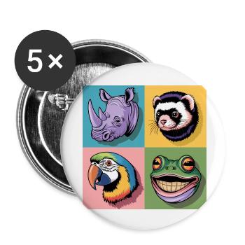 Popart bunt Nashorn Mader Papagei Frosch blau grün - Buttons klein 25 mm (5er Pack) - Weiß - Vorne