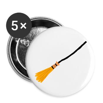 Hexenbesen - Krumm und Fliegend - Buttons klein 25 mm (5er Pack) - Weiß - Vorne