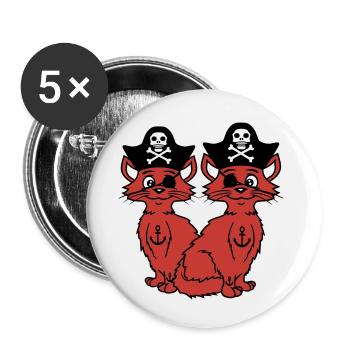 2 Piraten Katzen Säbel Seeräuber Augenklappe Team - Buttons klein 25 mm (5er Pack) - Weiß - Vorne