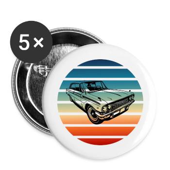 Retro Classic Car with Gradient Sunset - Buttons small 1''/25 mm (5-pack) - white - Front
