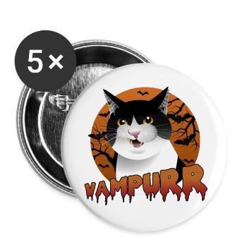 Vampurr : le chat d’Halloween parfait avec une morsure - Lot de 5 petits badges (25 mm) - blanc - Devant