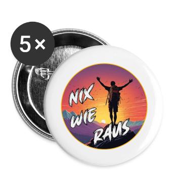 Nix wie raus - Wanderer auf dem Berggipfel - Buttons klein 25 mm (5er Pack) - Weiß - Vorne