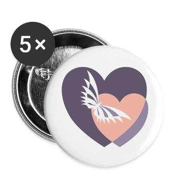 Butterfly in 2 hearts - Buttons small 1''/25 mm (5-pack) - white - Front
