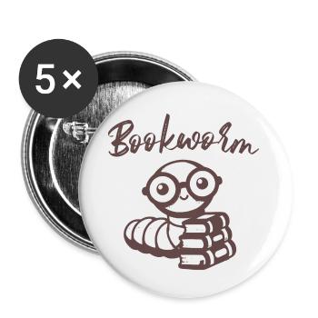 Bookworm with books - Buttons small 1''/25 mm (5-pack) - white - Front
