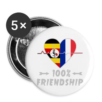 Uganda und Frankreich 100% Freundschaft - Buttons klein 25 mm (5er Pack) - Weiß - Vorne