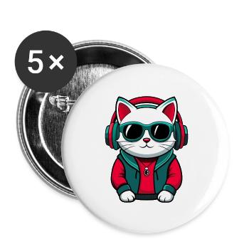 American Shorthair Cat Breed Cartoon Kawaii Animal - Buttons small 1''/25 mm (5-pack) - white - Front