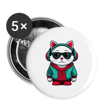 American Bobtail Cat Breed Cartoon Kawaii Animal - Buttons small 1''/25 mm (5-pack) - white - Front