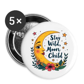 BLEIB WILD, MONDKIND - Buttons klein 25 mm (5er Pack) - Weiß - Vorne