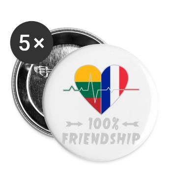 Lithuania and France 100% friendship - Buttons small 1''/25 mm (5-pack) - white - Front