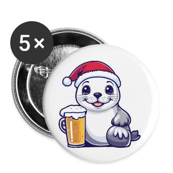 Seal Animal Christmas Beer - Buttons small 1''/25 mm (5-pack) - white - Front